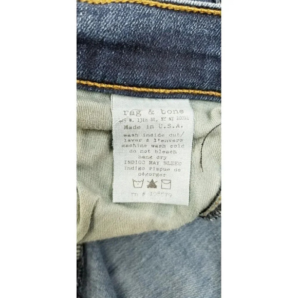 Rag & Bone 25X29 Women Skinny Embroidered Logo Blue Denim Woodford Jeans Raw Hem - Picture 14 of 14